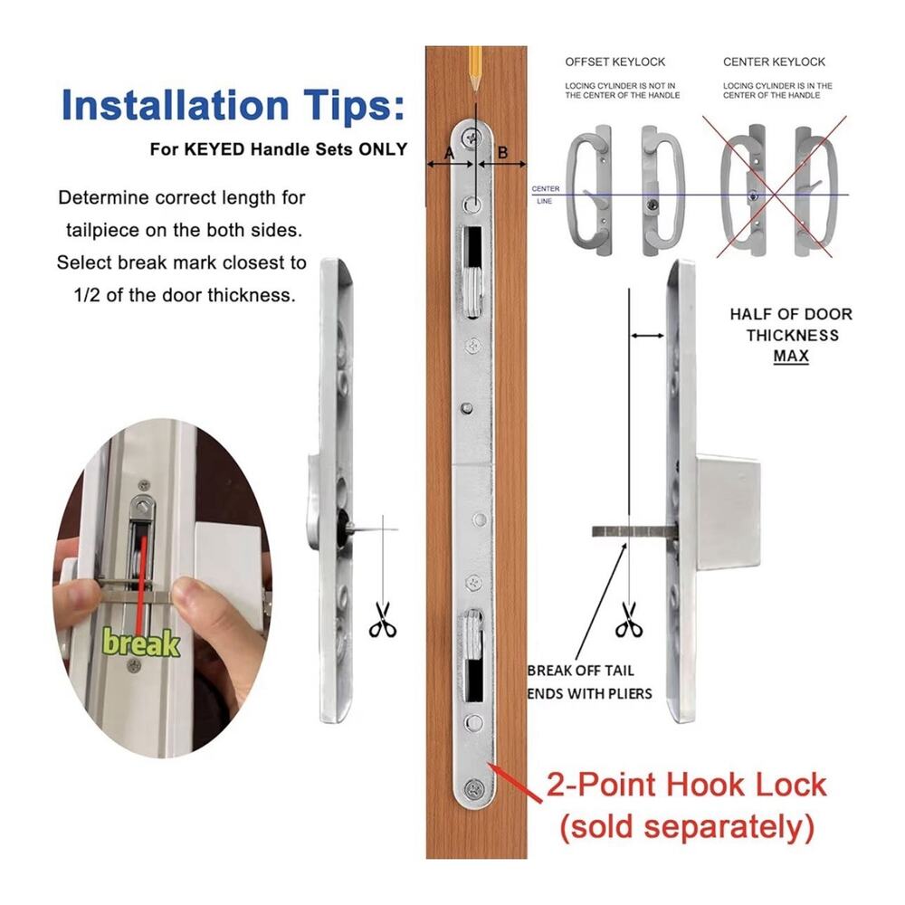 Keyed Sliding Patio Door Handle Set White Truth Legacy 2265 3-15/16” Hole Space - Picture 4 of 7